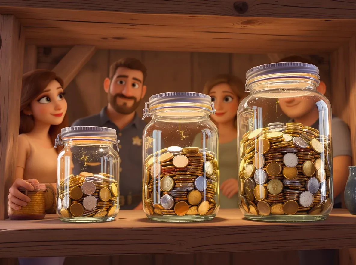 Bocaux à monnaie: répartition budgétaire visuelle