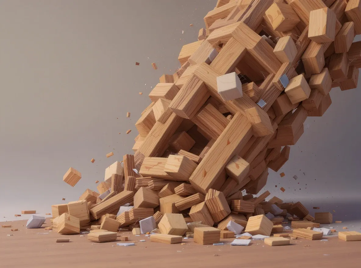 Tour de cubes en bois s'écroulant