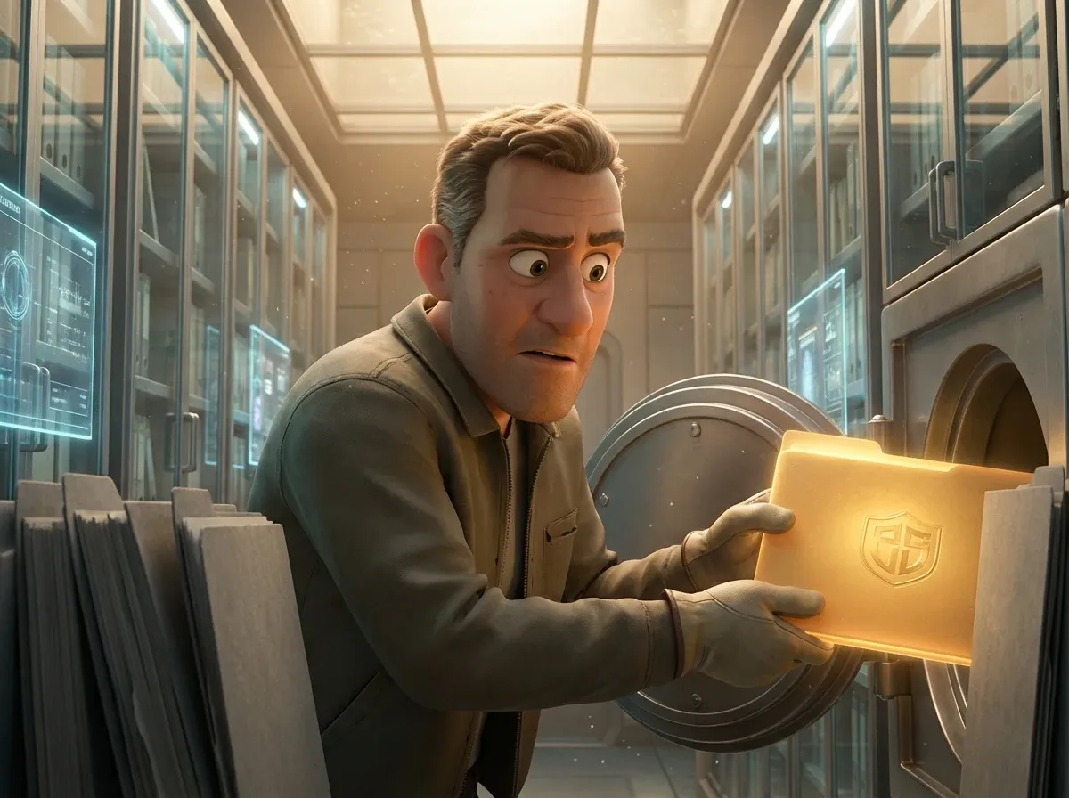 Conservation précieuse: L'homme trie les dossiers