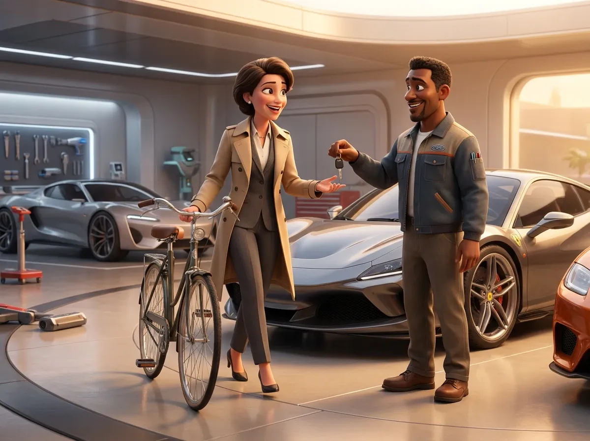 Remise des clés d'une voiture de sport par un concessionnaire