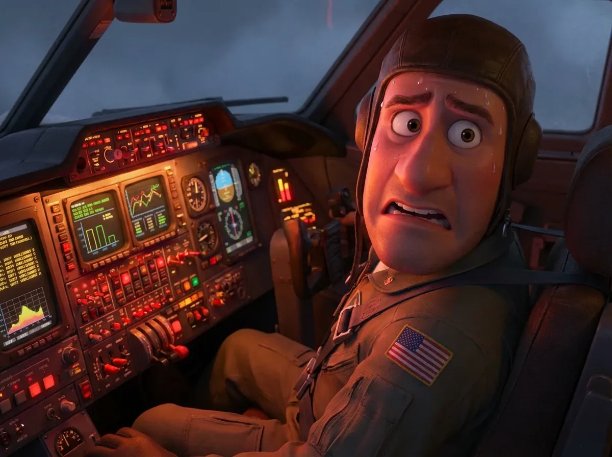 Pilote angoissé dans un cockpit complexe