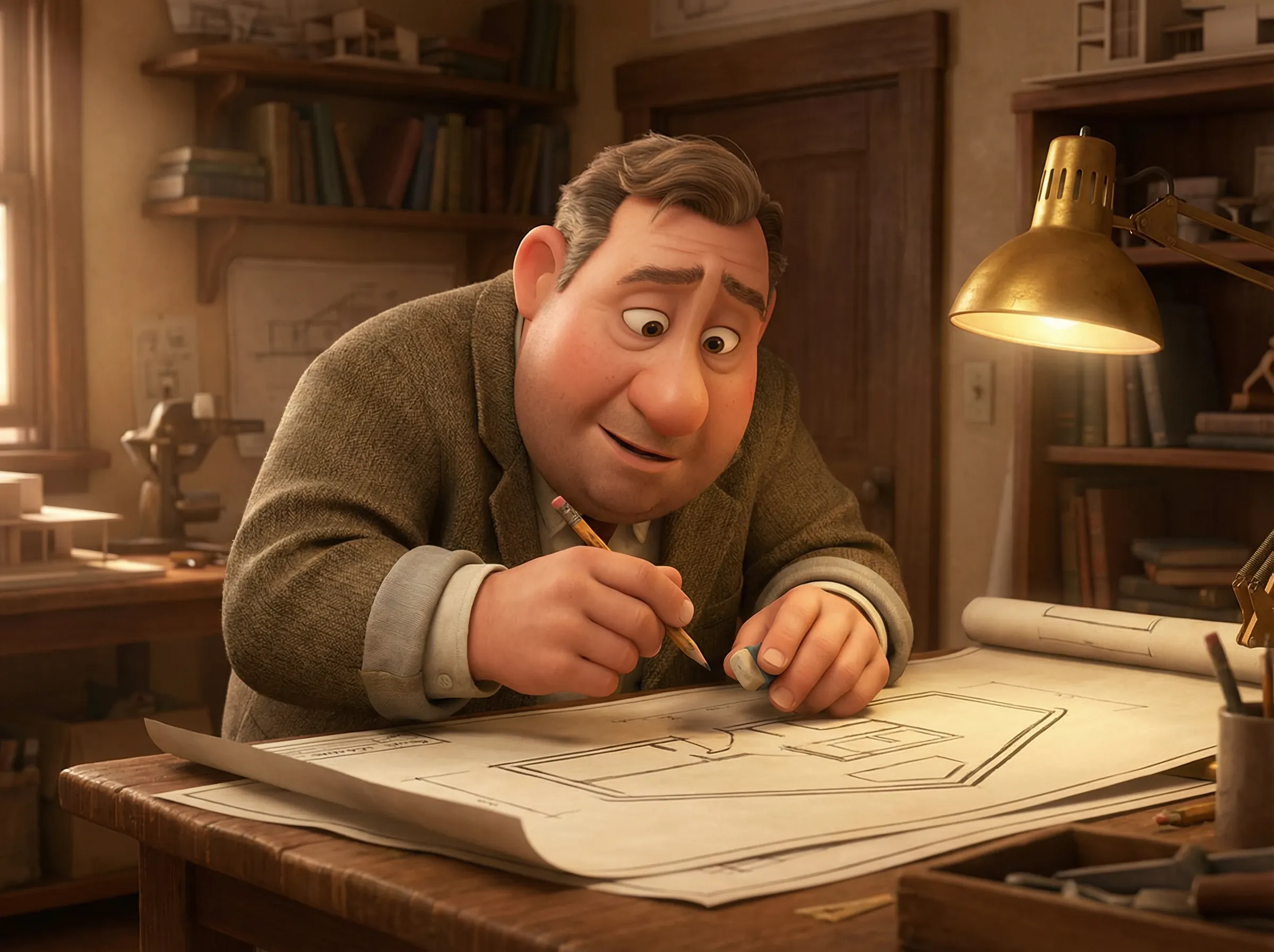 Architecte simplifiant un plan complexe