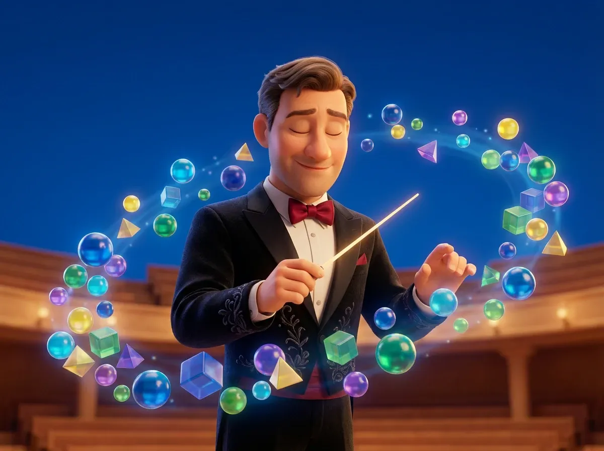 Chef en harmonie avec formes géométriques musicales