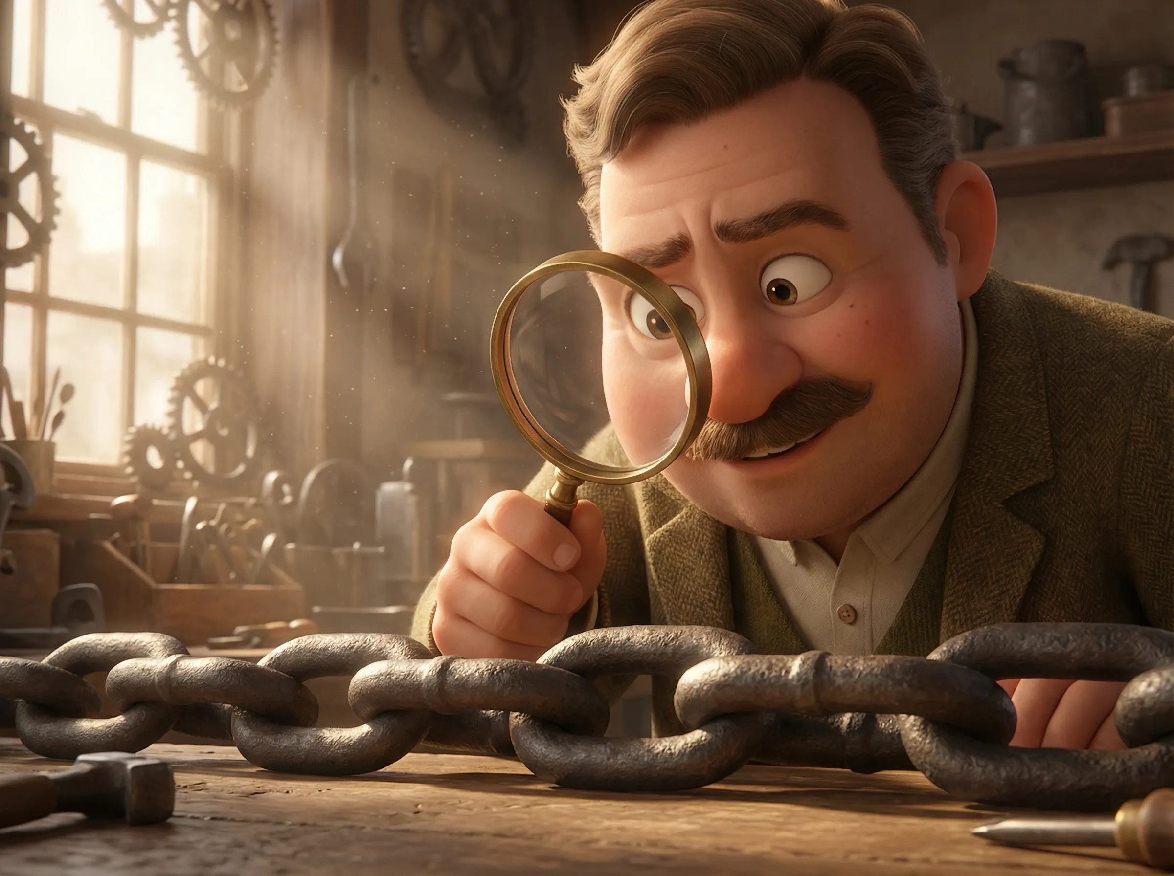 Inspection minutieuse d'une chaîne en métal