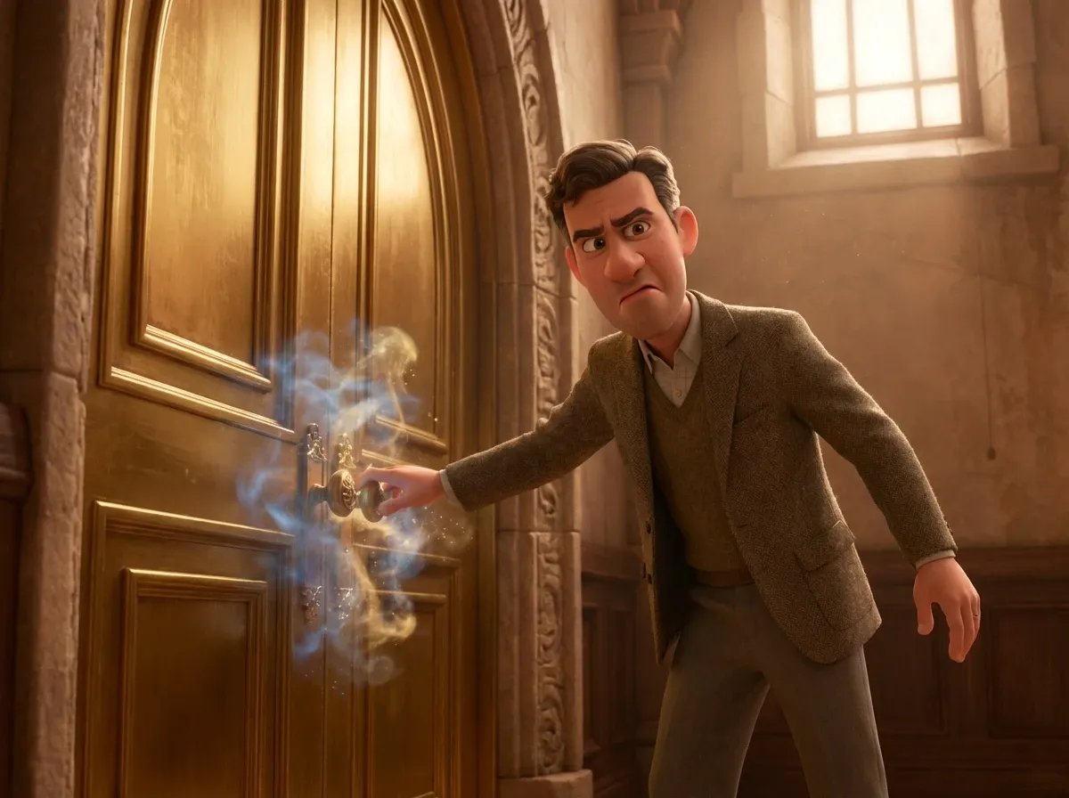 Homme perplexe face à une poignée évanescente