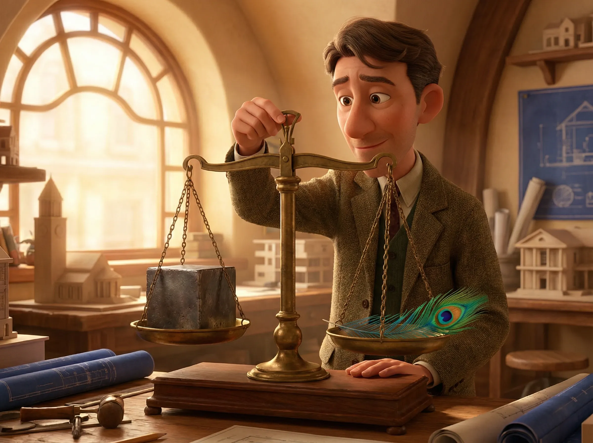 L'équilibre délicat : cube et plume sur la balance