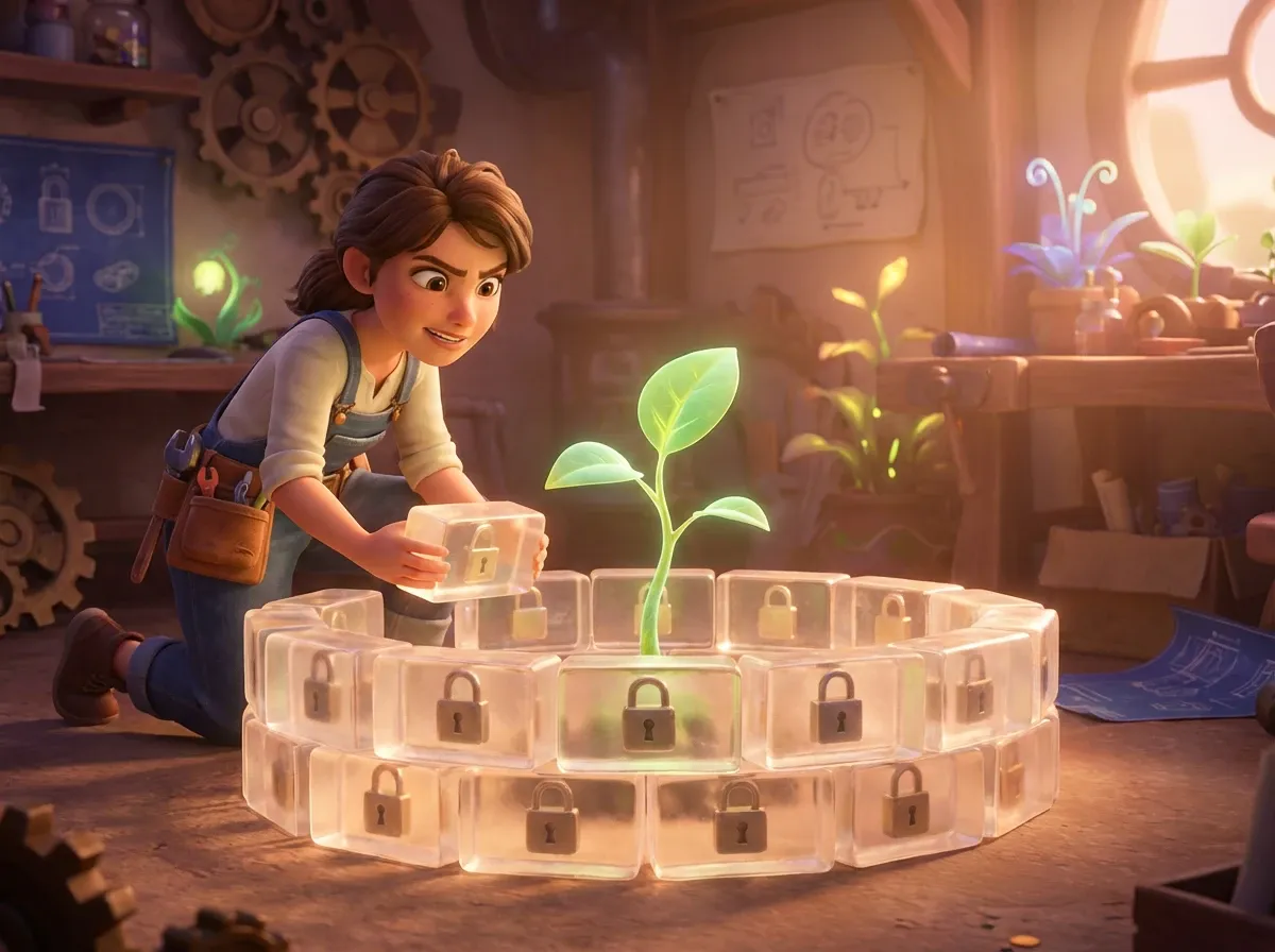 Mur de briques transparentes protégeant une plante