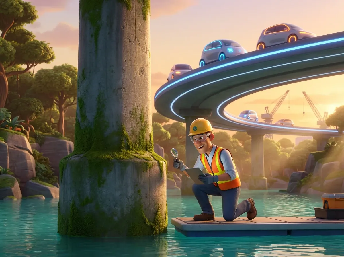 Ingénieur vérifiant les fondations d'un pont routier