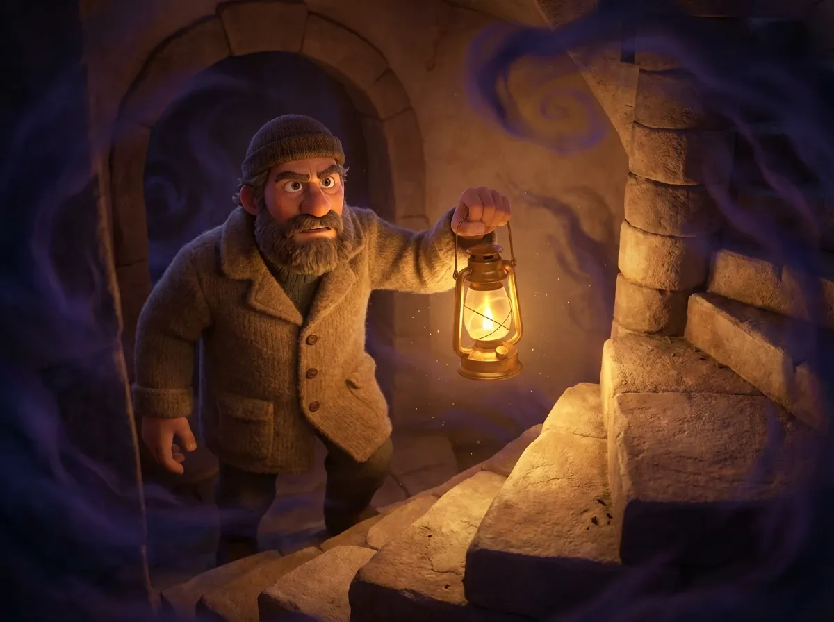 Gardien de phare et lanterne escaladant les ténèbres