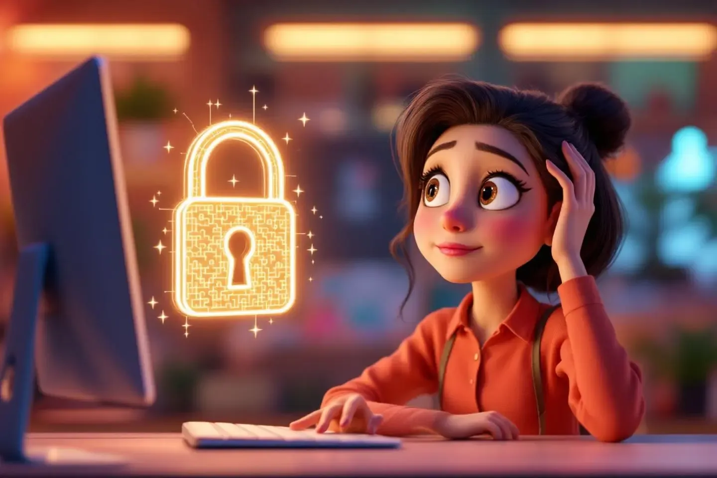 Femme et cadenas numérique énigmatique