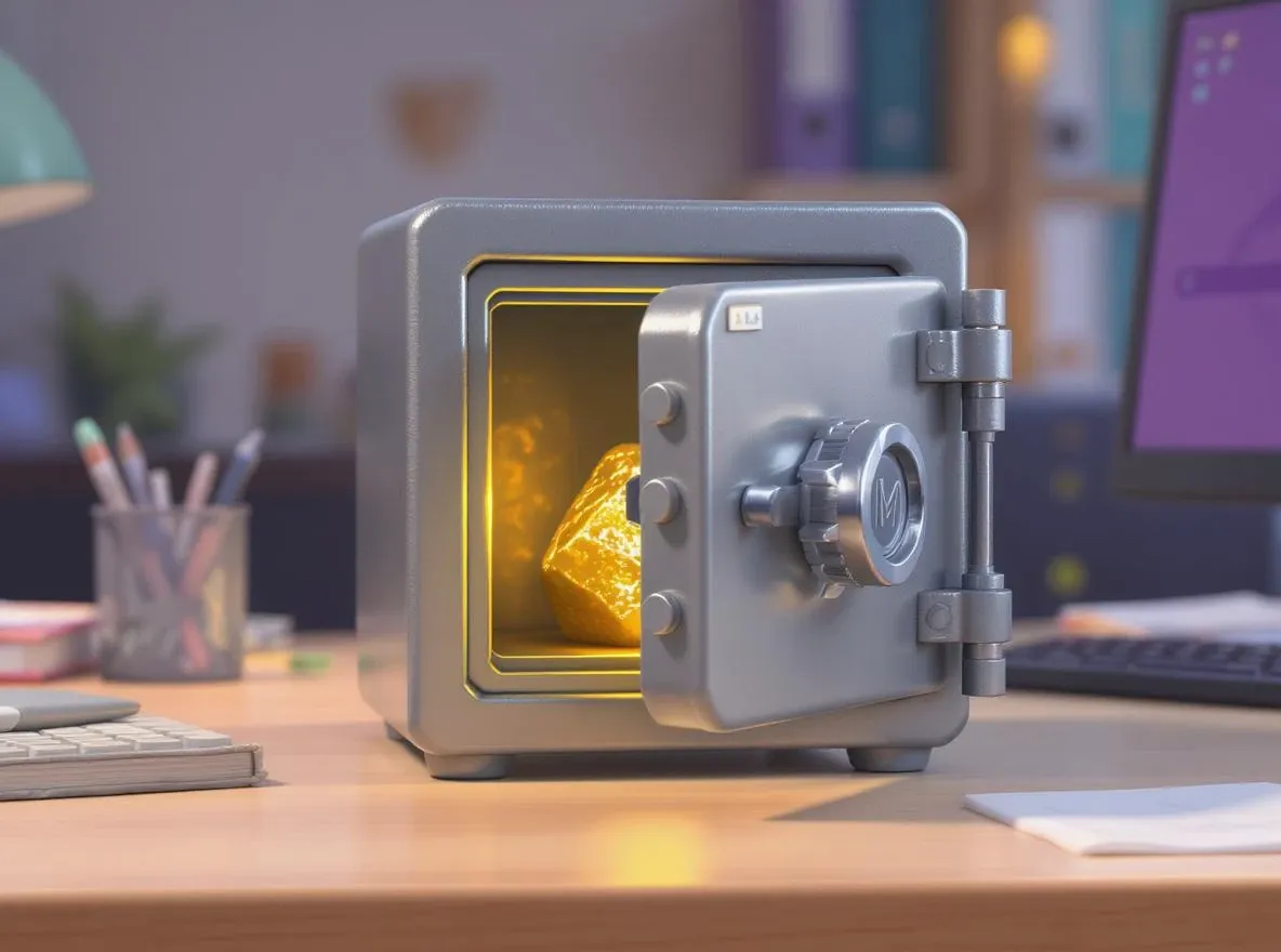 Pépite d'or dans un coffre-fort entrouvert