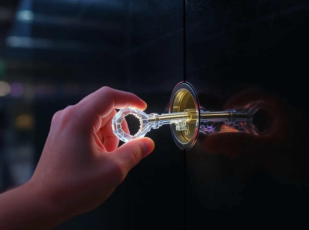 Clé en cristal dans serrure high-tech lumineuse