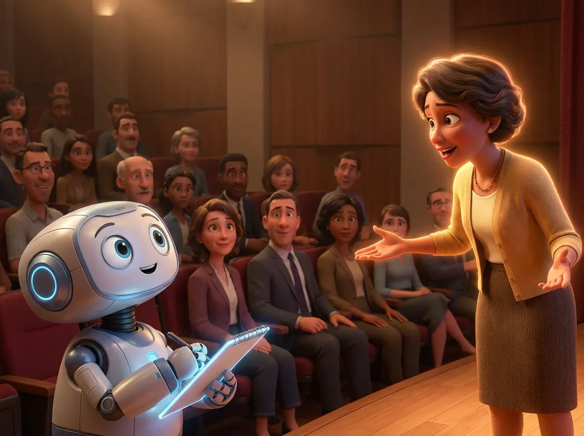 Conférencière captivante, robot étudie