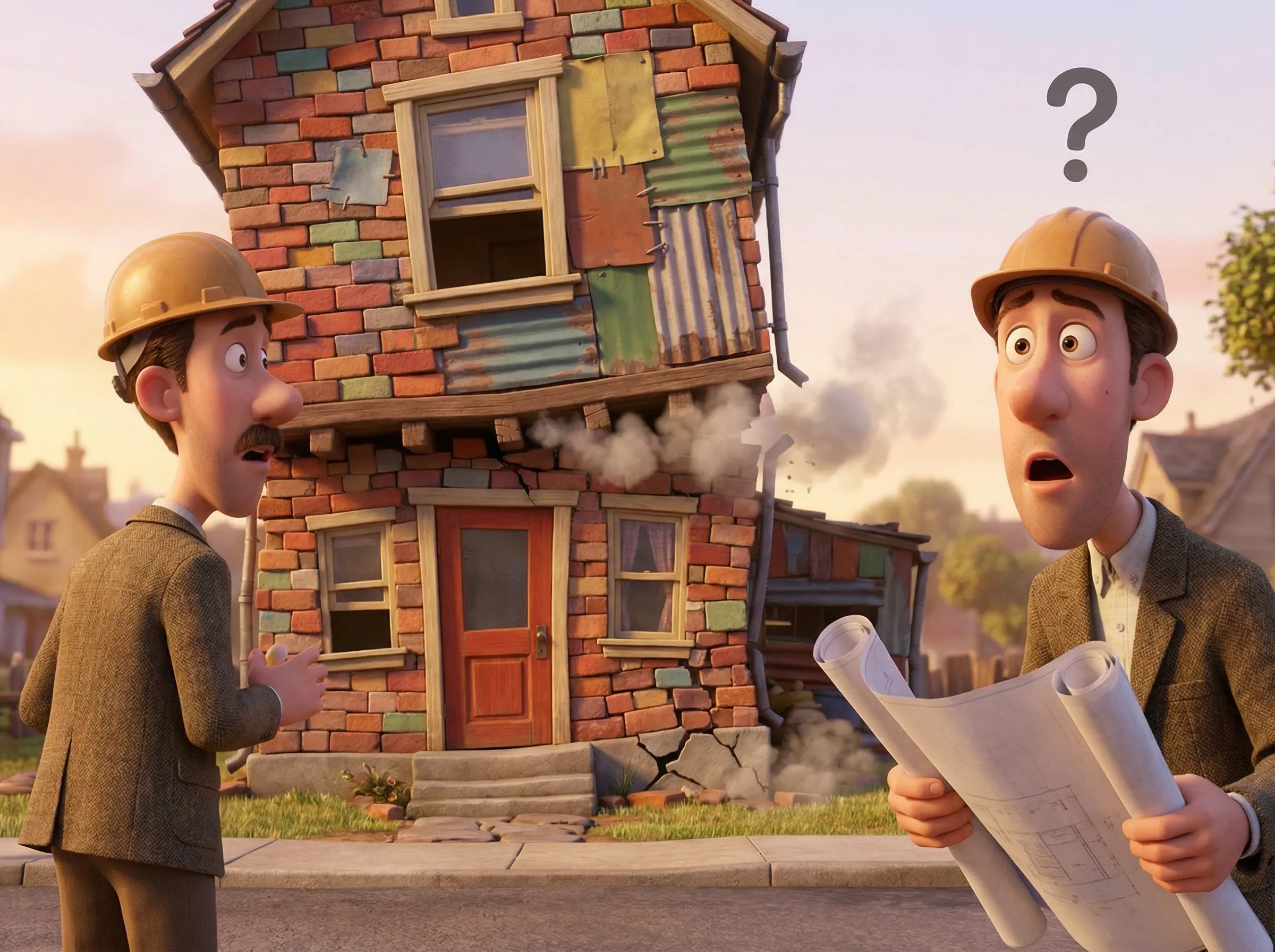 Architecte perplexe face à une construction instable