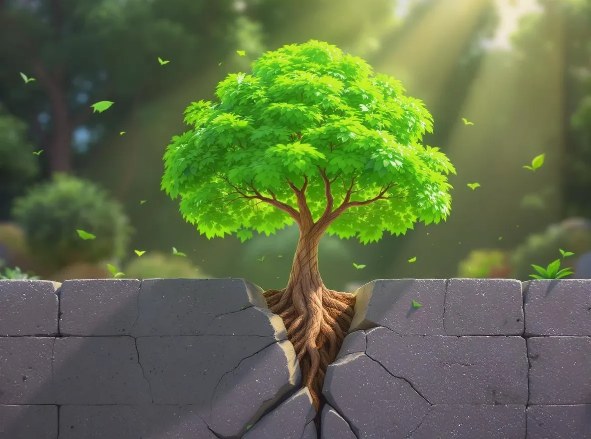 Arbre brisant le béton, force de la nature
