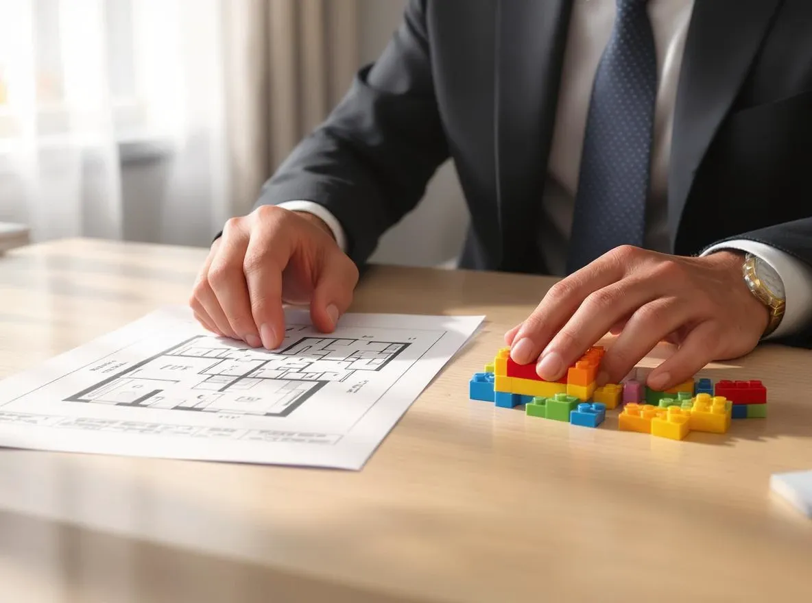 Mains dirigeant: plan maison ou blocs modulaires