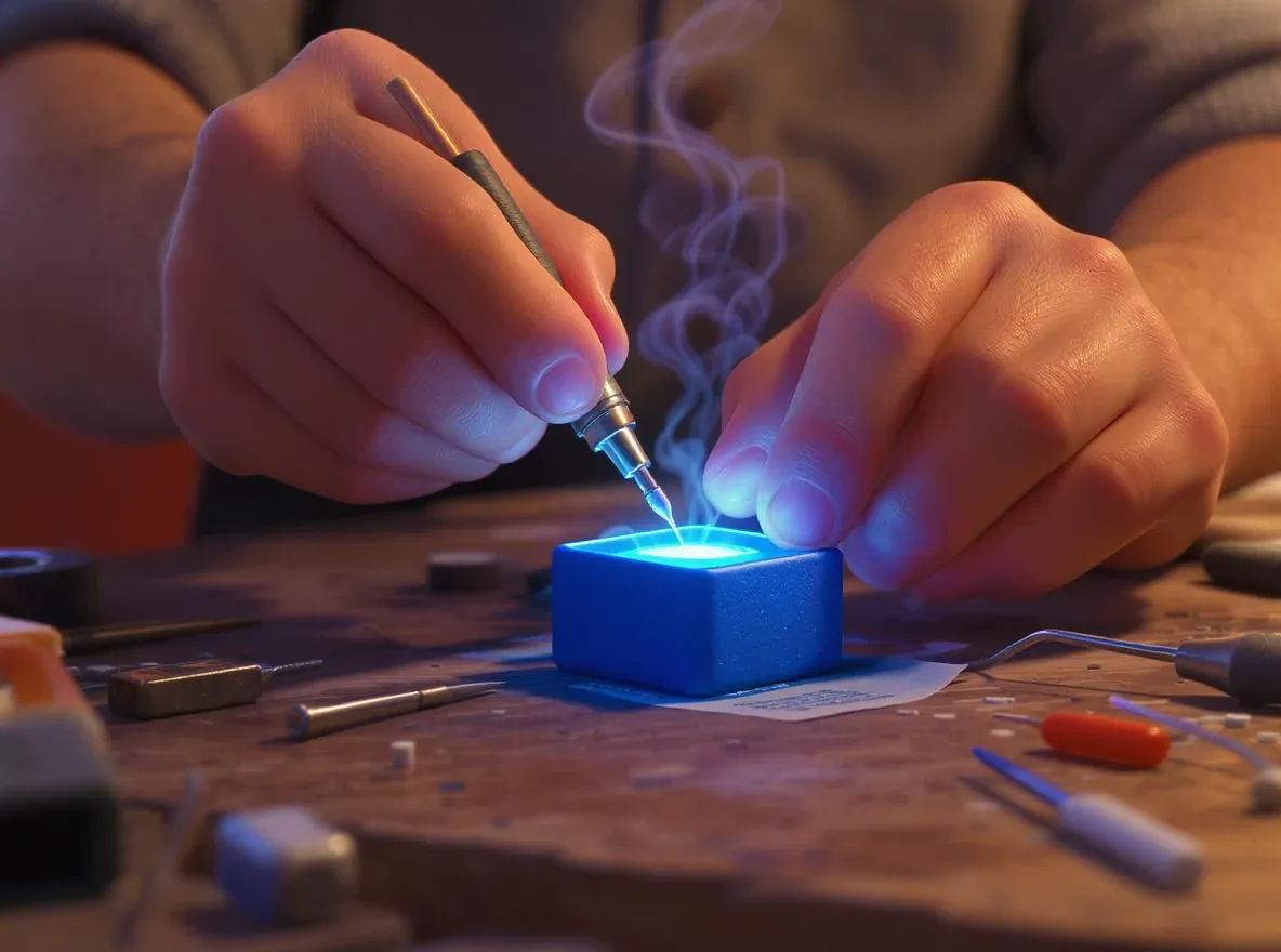 Soudure de boîte bleue lumineuse