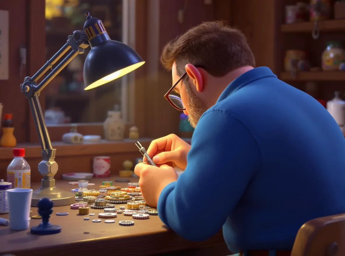 Horloger au travail, assemblage de montre unique