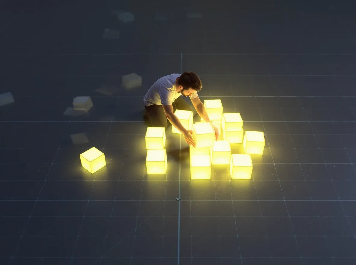 Personnage 3D optimise blocs lumineux
