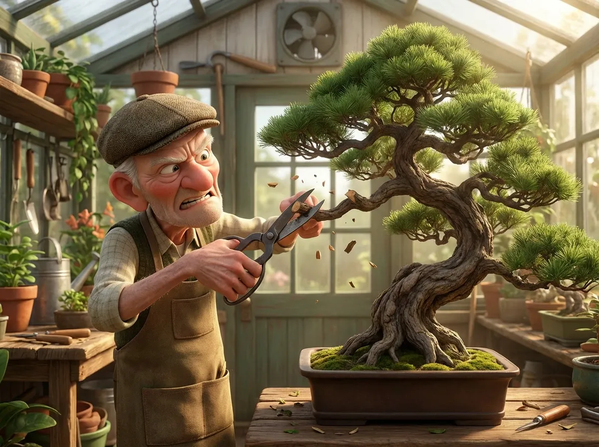 Taille précise d'un bonsaï par un jardinier