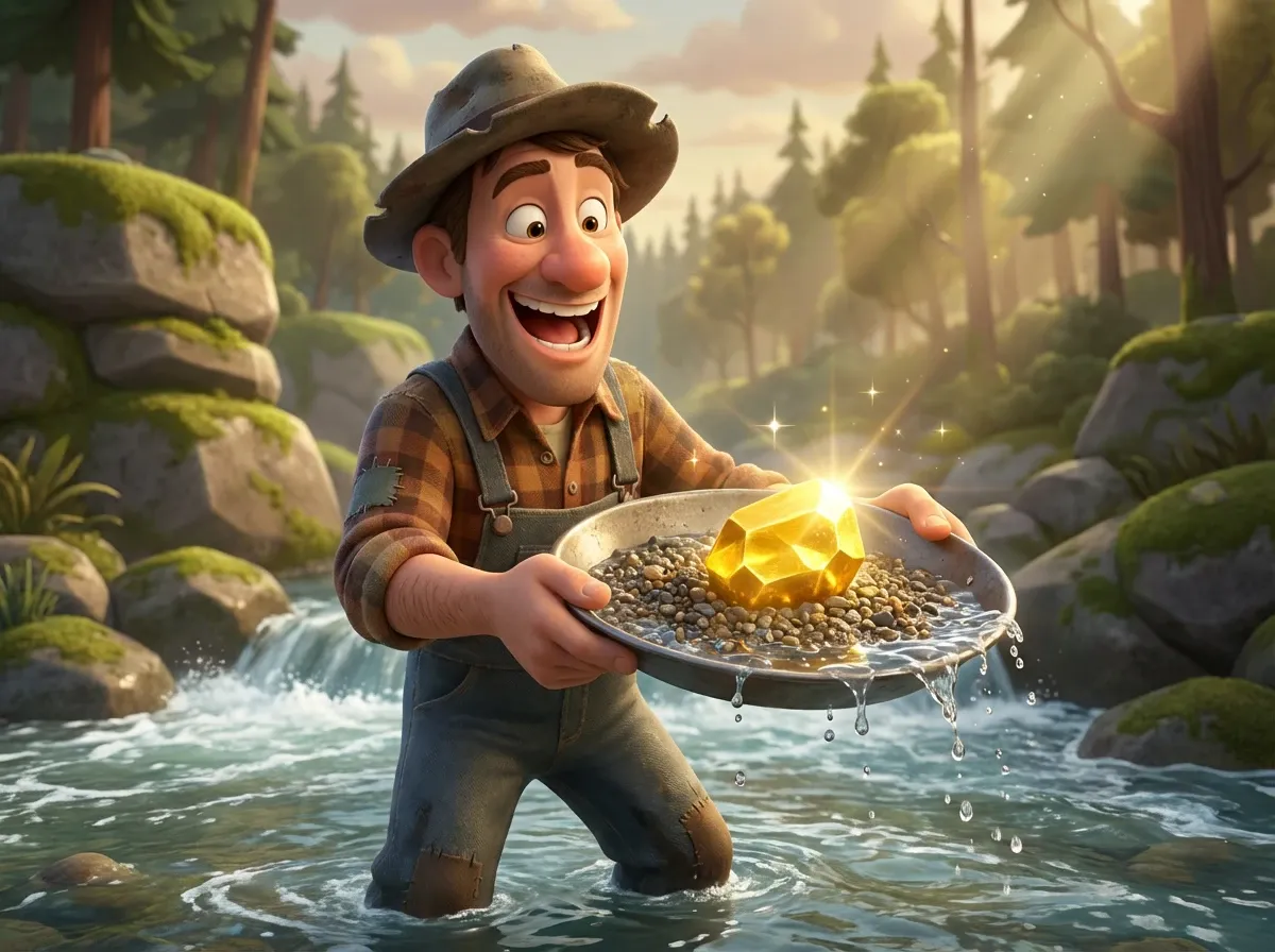 Pépite d'or brillante découverte par l'orpailleur