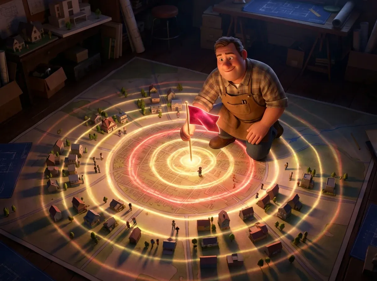 Architecte éclairant une ville sur carte géante