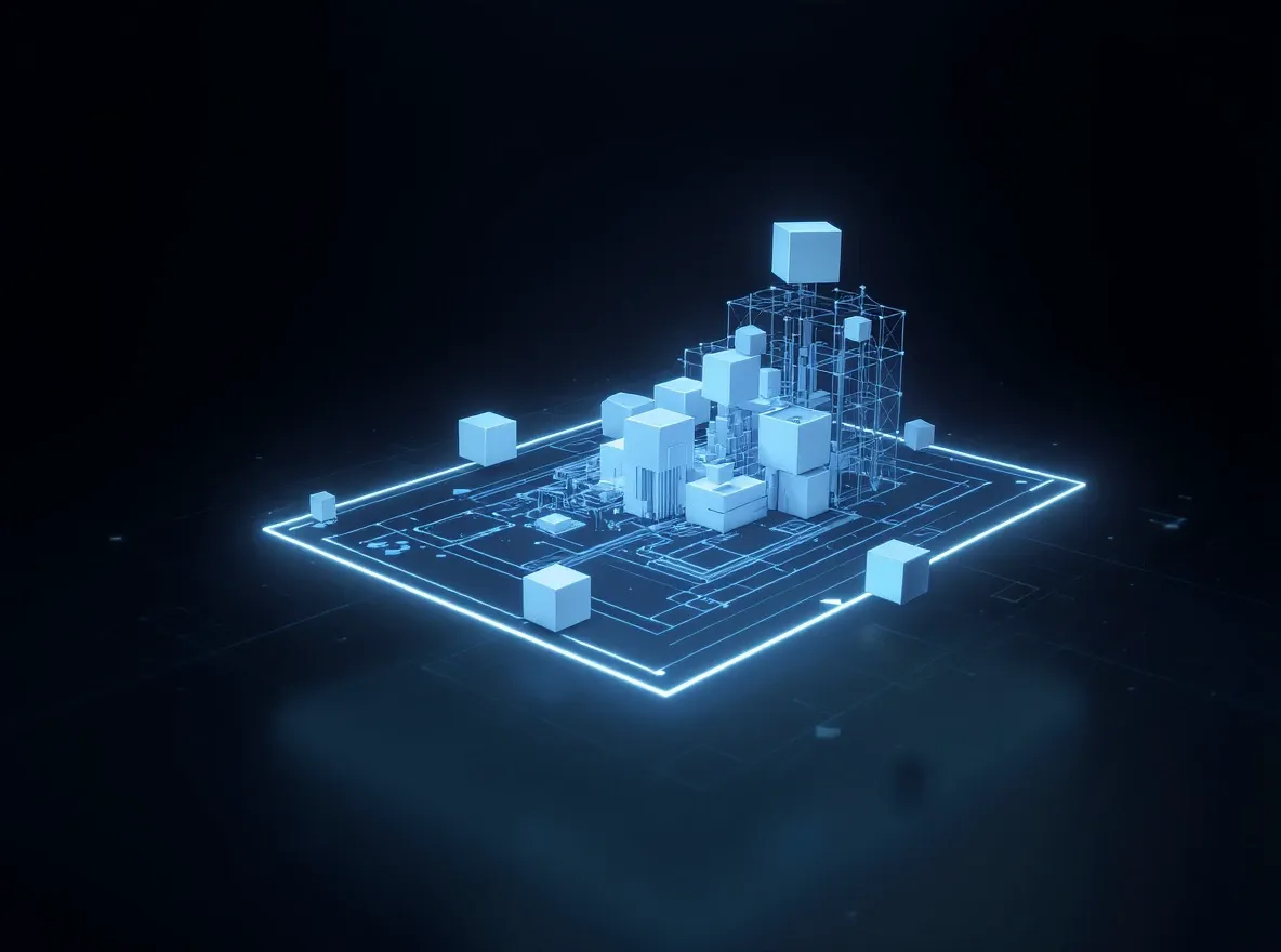 Plan numérique organise une construction 3D.