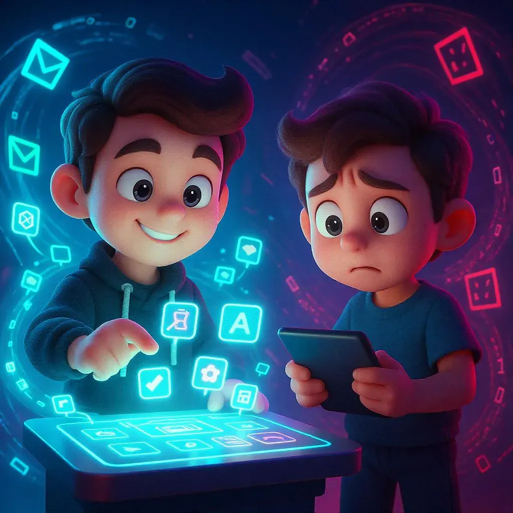 deux  enfans avec un a l'aise avec le digital et l'autre non