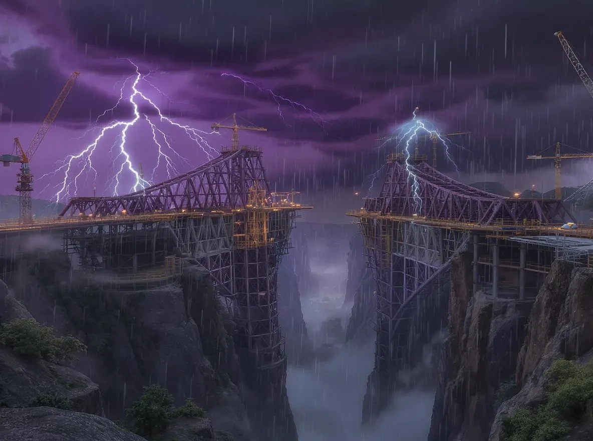 Pont non aligné ciel menaçant