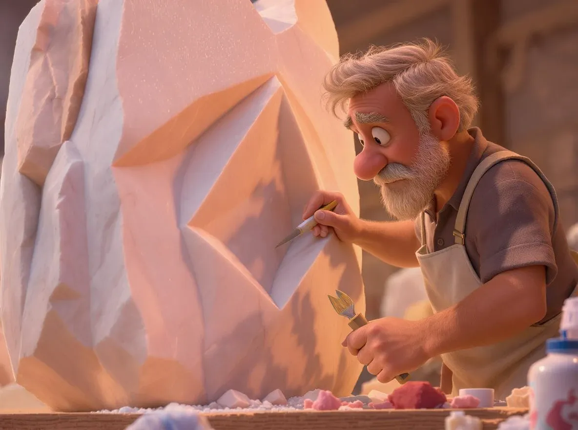 Sculpteur révélant une forme lisse du marbre brut