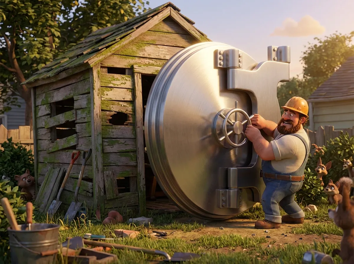 Coffre-fort sur cabane bois pourri