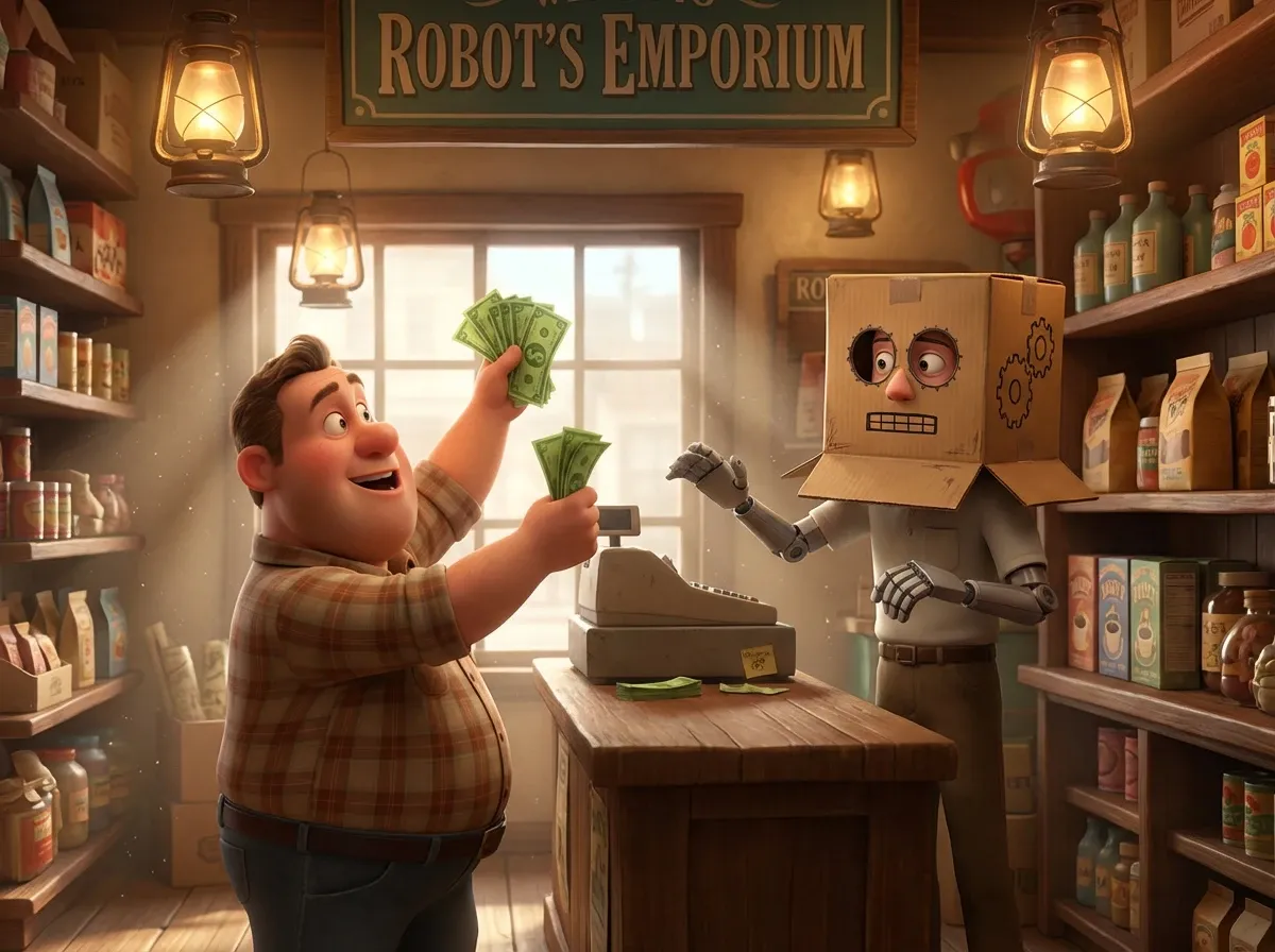 Client frustré face à vendeur robotique