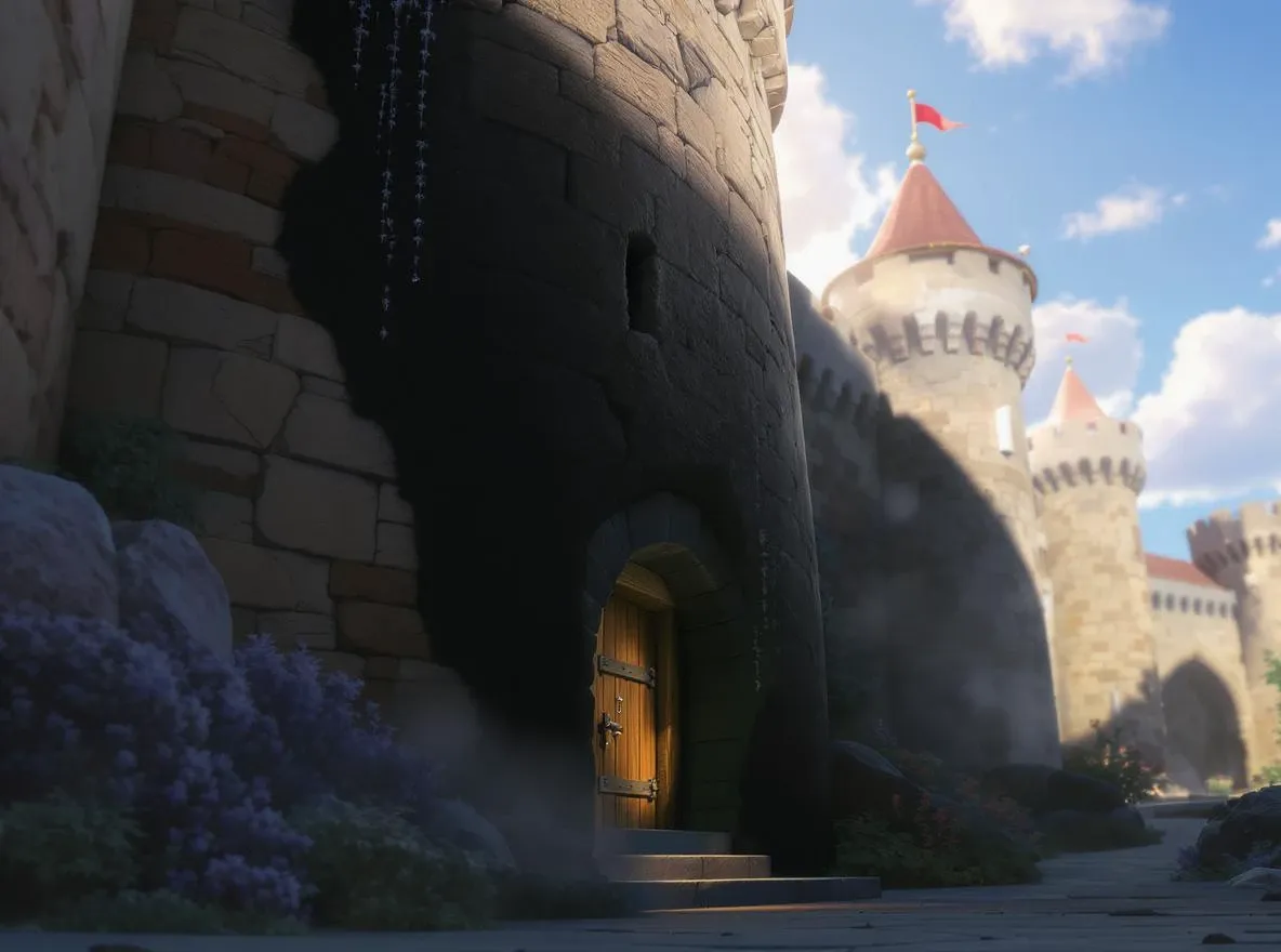 Château fort, petite porte dérobée entrouverte