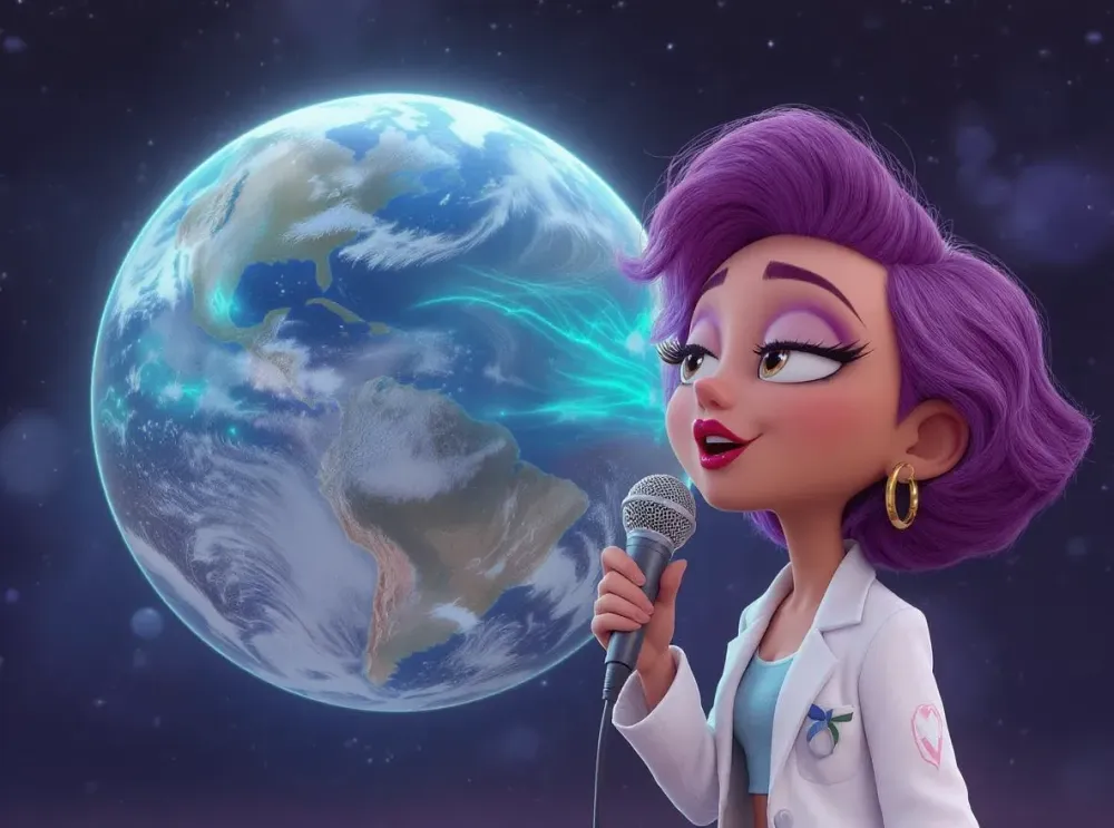 une chanteuse devant la terre