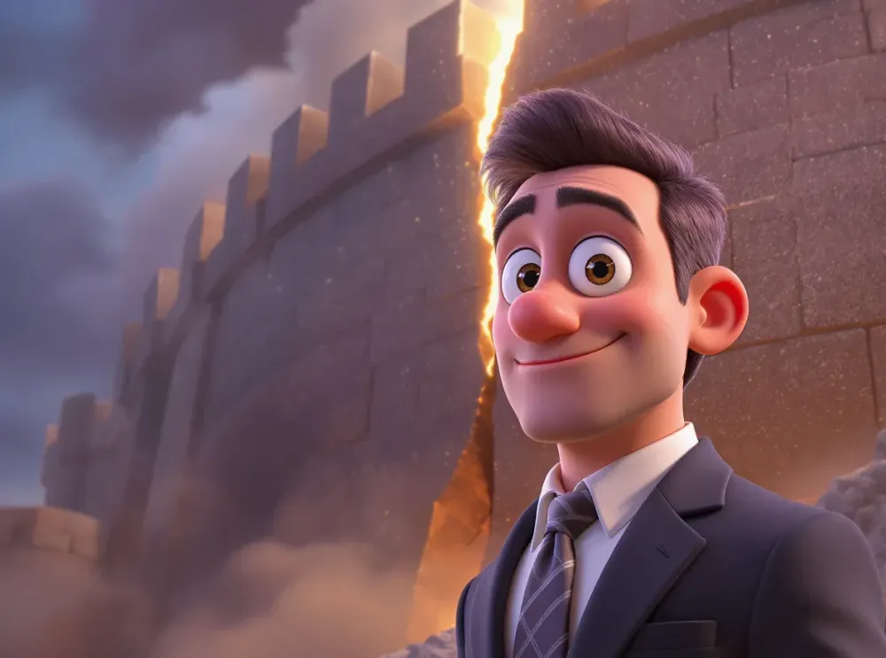 chef d'entrepise devant une forteresse qui se fissure