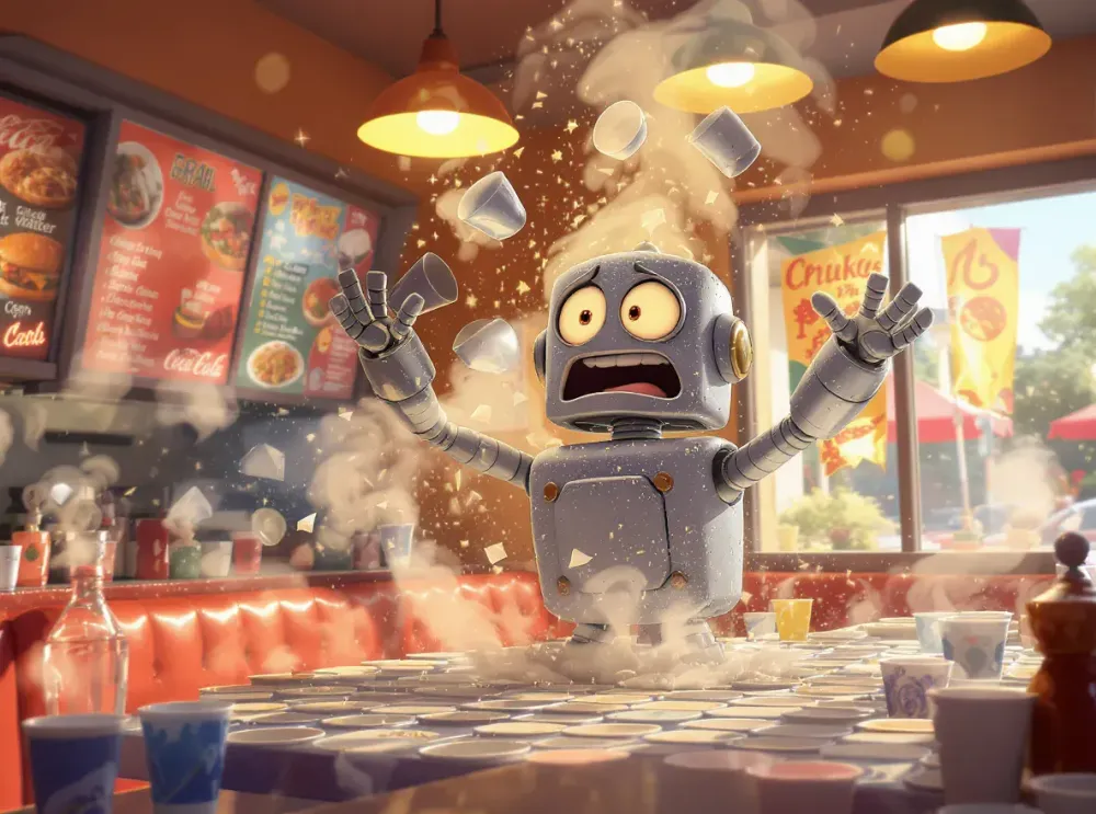 robot en panique dans fasfood