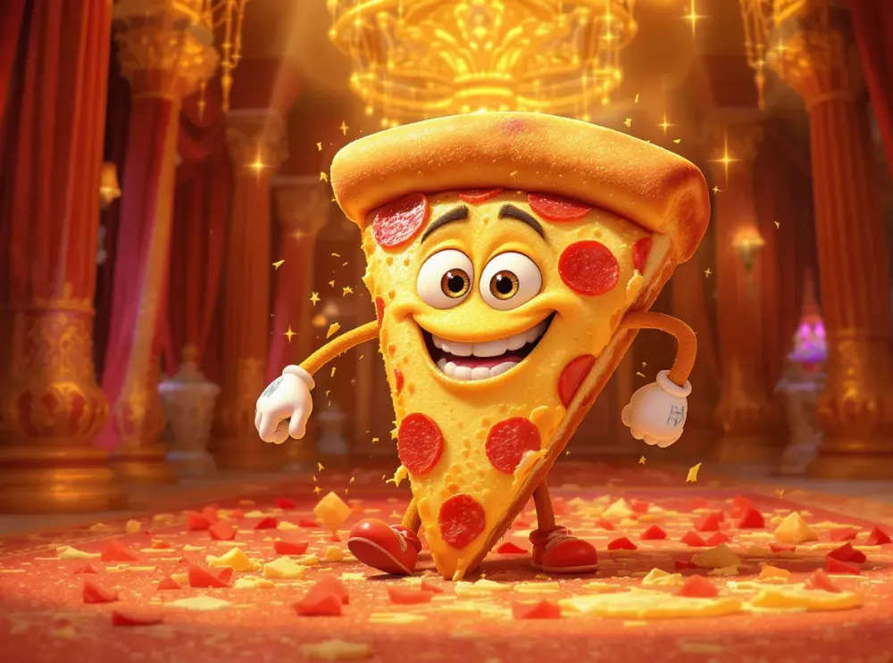 personnage en forme de pizza. Il est très riche