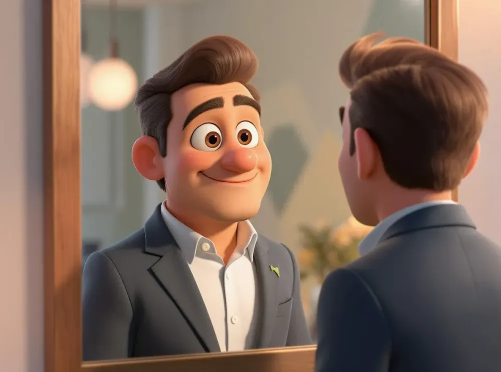 entrepreneur qui se regarde dans un mirroir