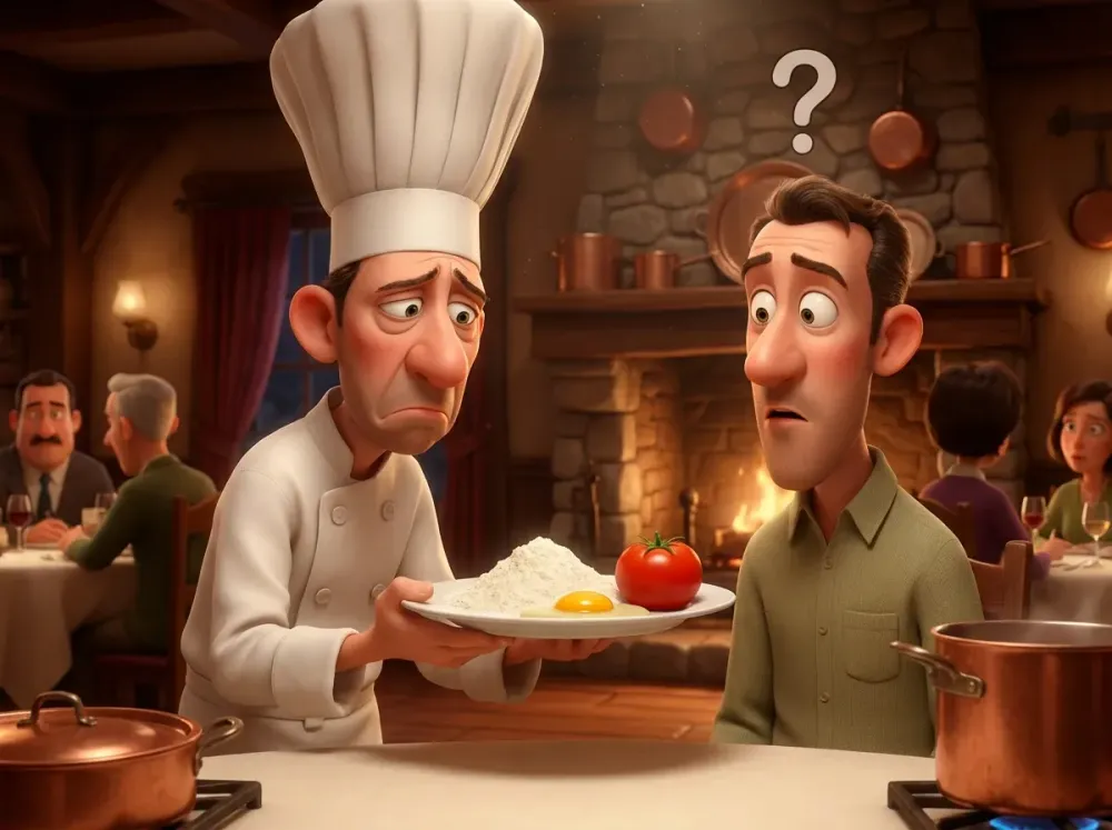 Chef mécontent et assiette à assembler