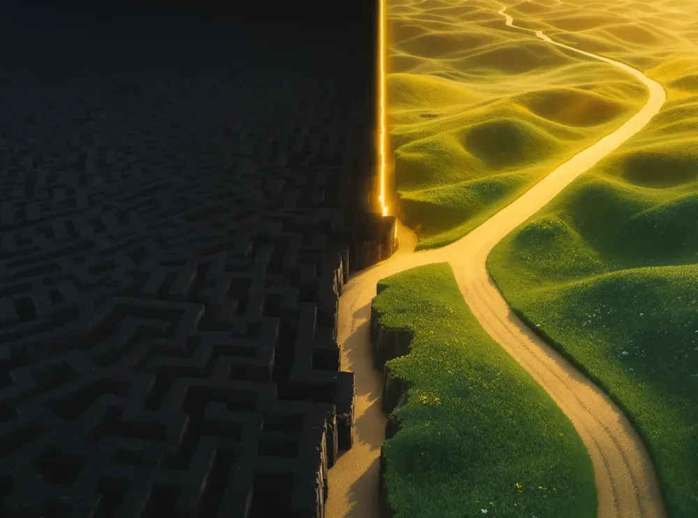 Labyrinthe obscur, voie lumineuse