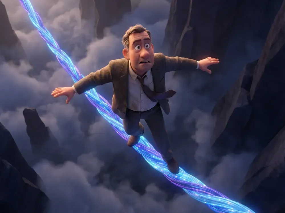 Équilibre numérique: funambule sur câble fibre optique