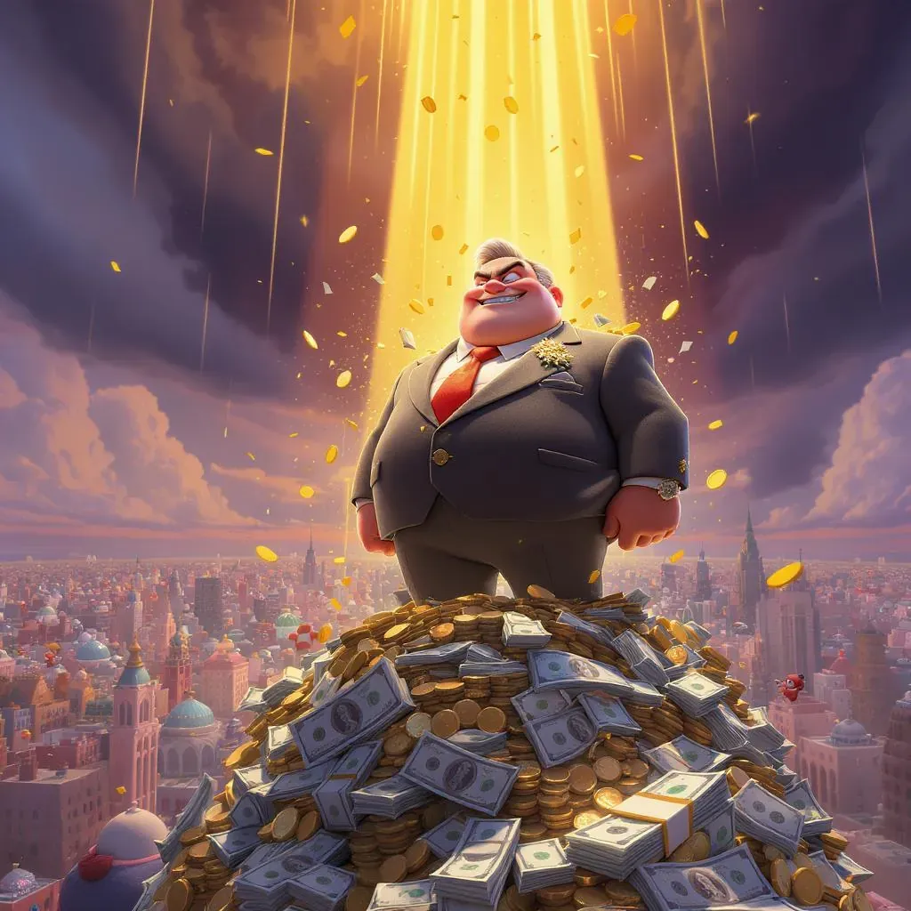 un dirigeant sur une montagne d'argent