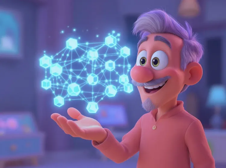 personnage avec des interconnections numériques sui flottent devant lui