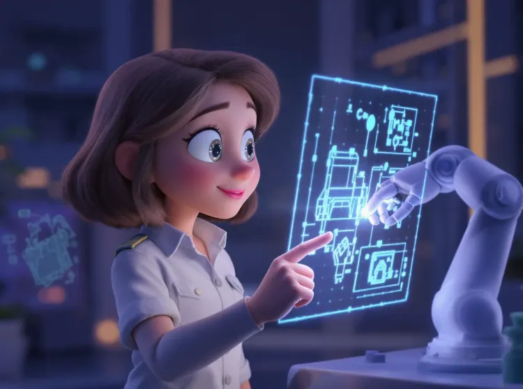 Femme entrepreneuse qui travail avec un robot