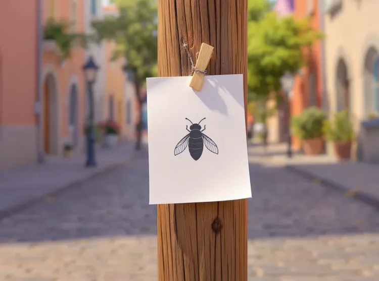 Un poteau avec une feuille qui a une cigale comme symbole