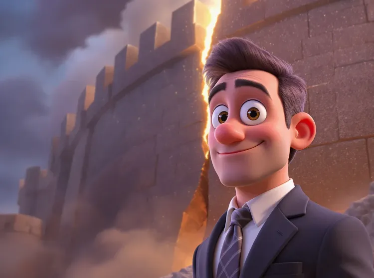 chef d'entrepise devant une forteresse qui se fissure