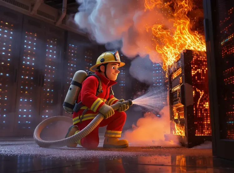 pompier qui éteind un feu