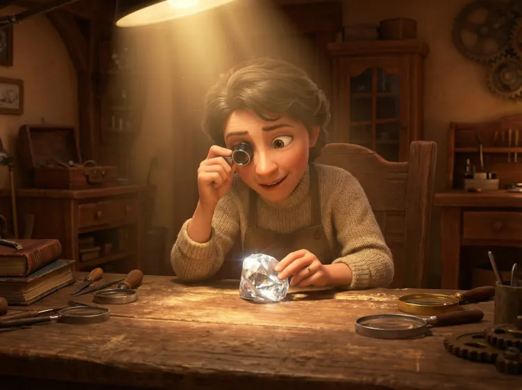Femme examine diamant avec loupe