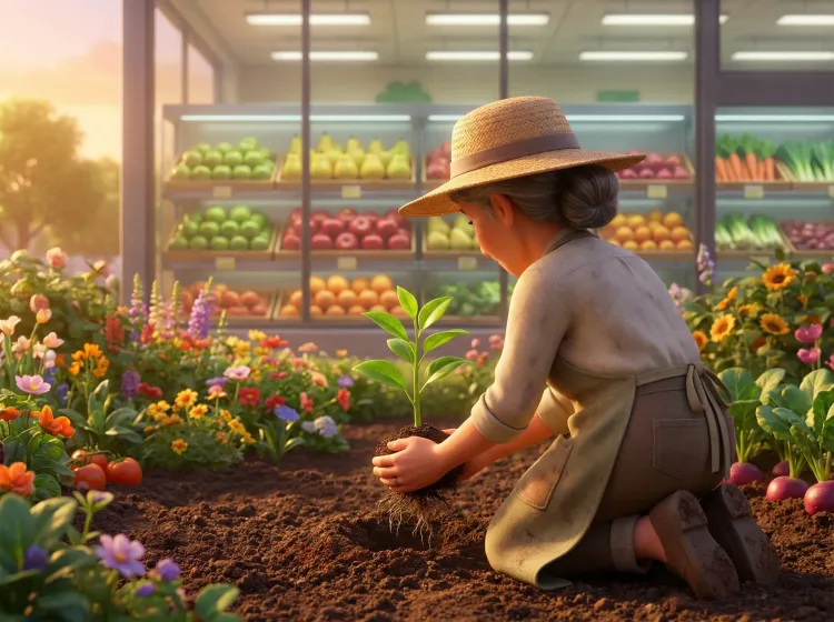 Plantation d'arbres, tournant le dos au supermarché
