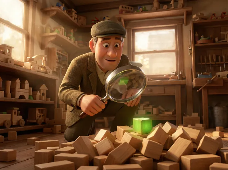 Homme à la loupe inspectant des blocs lumineux